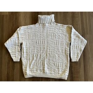 Vintage Helium Sweater Womens Large White Turtleneck 100% Cotton Textured 80s